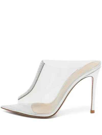 Pre-owned Gianvito Rossi  115mm Rhinestone-embellishment Heeled Mules In Neutral