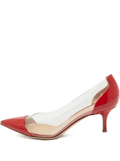 Pre-owned Gianvito Rossi  60mm Patent Leather Clear-panel Pumps In Red