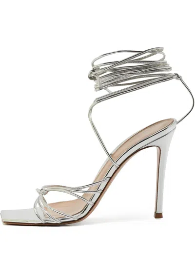 Pre-owned Gianvito Rossi  75mm Sylvie Metallic Sandals In Silver