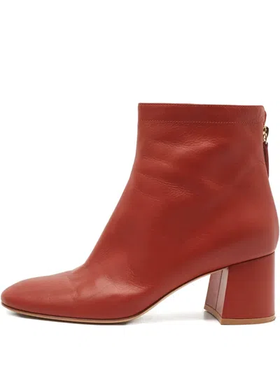 Pre-owned Gianvito Rossi  90mm Leather Block-heel Ankle Boots In Red