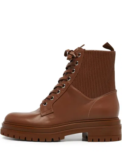 Pre-owned Gianvito Rossi  Martis Elasticated-ankle Combat Boots In Brown