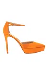 Gianvito Rossi Suede Pointed Toe Pumps With Platform Sole In Orange
