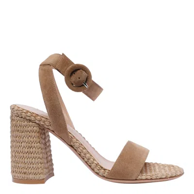 Gianvito Rossi Oleg 85 Suede And Raffia Sandals In Brown