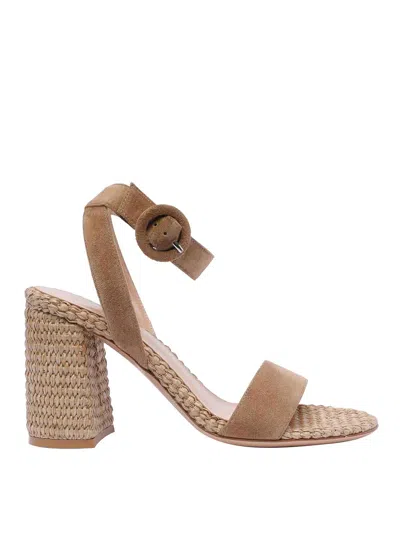 Gianvito Rossi Oleg 85 Suede And Raffia Sandals In Brown