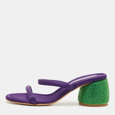 Pre-owned Gianvito Rossi Purple Fabric Rhinestone Embellished Heel Jolie Slide Sandals Size 37