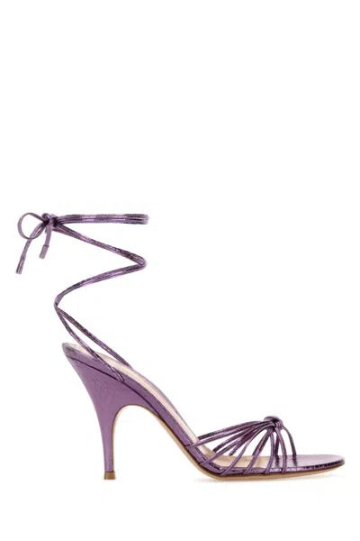 Gianvito Rossi Leather Heeled Sandals With 9 Cm Heel In Purple