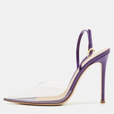 Pre-owned Gianvito Rossi Purple Patent Leather And Pvc Ribbon Pumps Size 38