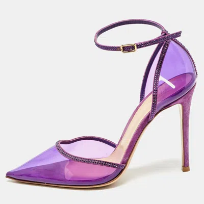 Gianvito Rossi Purple Pvc And Crystal Embellished Suede Sabin Ankle Strap Pumps