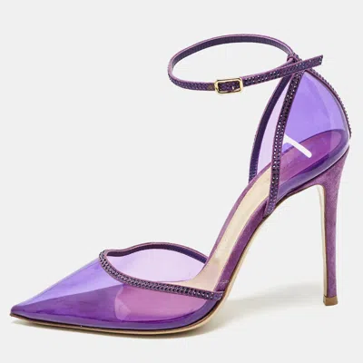 Pre-owned Gianvito Rossi Purple Pvc And Crystal Embellished Suede Sabin Ankle Strap Pumps Size 39