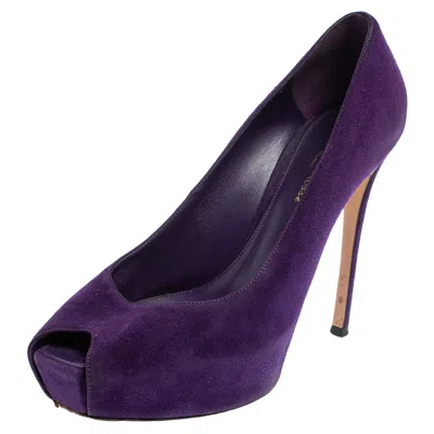 Gianvito Rossi Purple Suede Peep Toe Platform Pumps