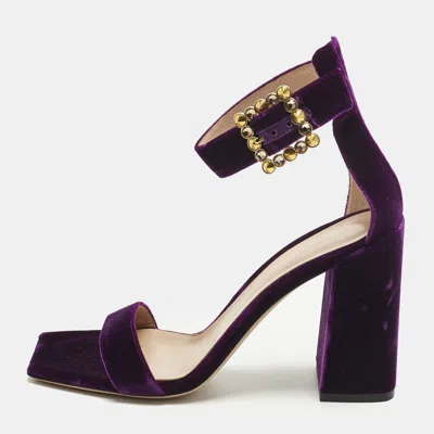 Pre-owned Gianvito Rossi Purple Velvet Portofino Ankle Strap Sandals Size 38