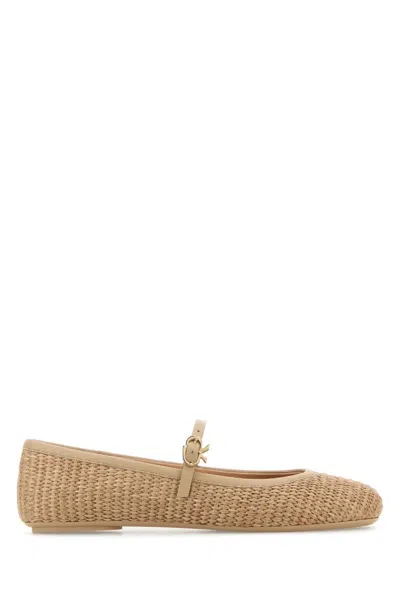 Gianvito Rossi Raffia Carla Ballerinas In Sand