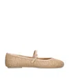 Gianvito Rossi Carla Leather-trimmed Raffia Mary Jane Ballet Flats In Beige