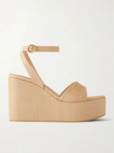 Gianvito Rossi Raffia Platform Wedge Sandals In Brown