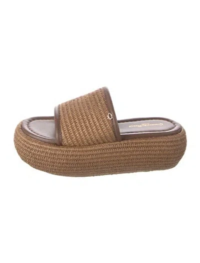 Pre-owned Gianvito Rossi Raffia Slides In Brown