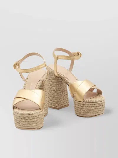 Gianvito Rossi Raffia-wrapped Chunky Heel Crisscross Sandals In Neutral