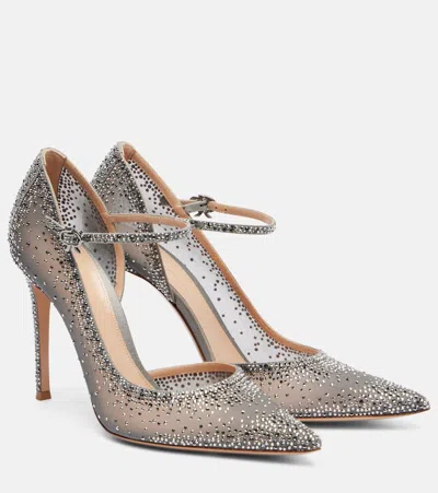 Gianvito Rossi Rania 105 Embellished Suede Mary Jane Pumps In Silver