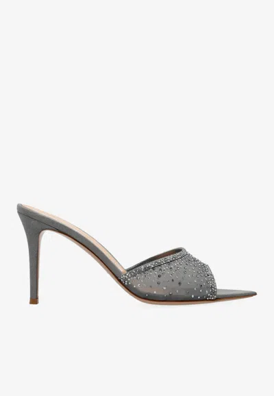 Gianvito Rossi Rania 85 Crystal Mesh Mules In Gray