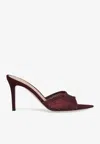 Gianvito Rossi Burgundy Suede Slippers With Transparent Mesh Overlay In Burgundy