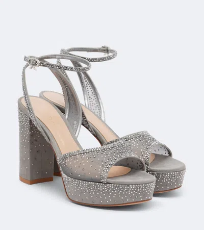 Gianvito Rossi Rania Embellished Organza Platform Sandals In Gray