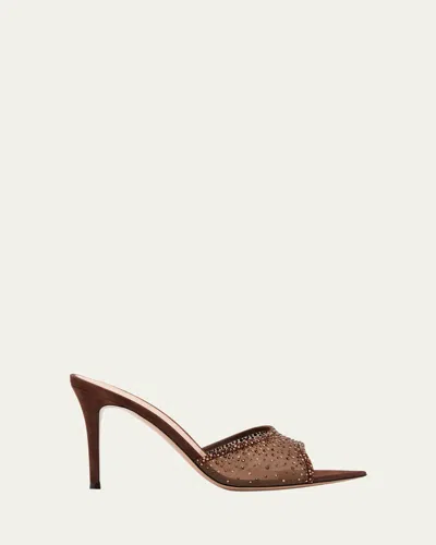 Gianvito Rossi Crystal Organza Suede Mule Sandals In Brown Brown
