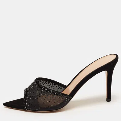 Pre-owned Gianvito Rossi Rania Size 38 Black Mesh And Suede Mules