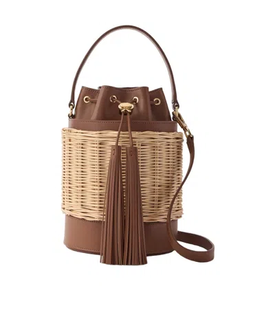 Gianvito Rossi Rattan-trimmed Leather Bucket Bag In Brown