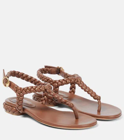 Gianvito Rossi Ravello Braided Nappa Flat Sandals In Cuoio