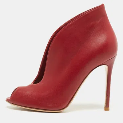 Pre-owned Gianvito Rossi Red Leather Vamp Peep Toe Ankle Booties Size 36