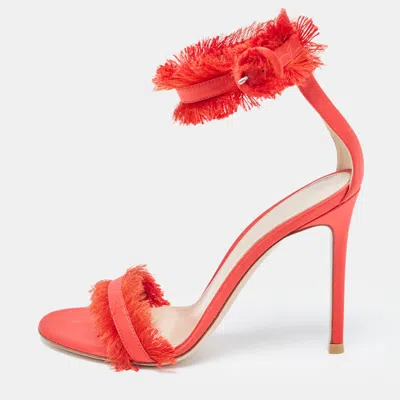 Pre-owned Gianvito Rossi Red Satin Fringed Portofino Sandals Size 35
