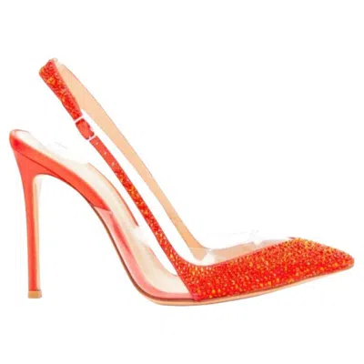 Pre-owned Gianvito Rossi Red Strass Crystal Encrusted Clear Pvc Slingback Pump Eu37.5