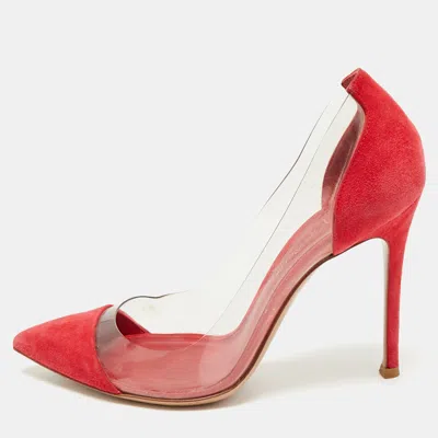 Pre-owned Gianvito Rossi Red Suede And Pvc Plexi Pumps Size 36.5