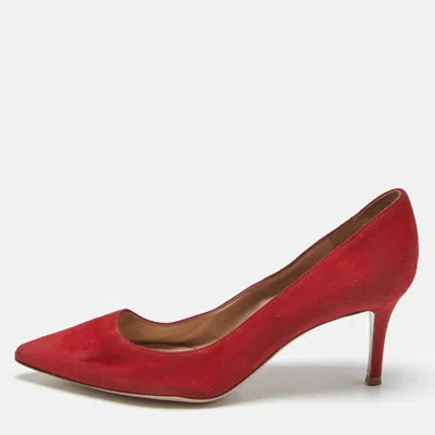 Pre-owned Gianvito Rossi Red Suede Pointed Toe Pumps Size 37
