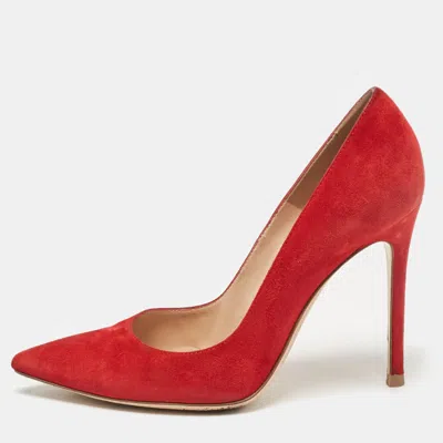 Pre-owned Gianvito Rossi Red Suede Pointed Toe Pumps Size 37