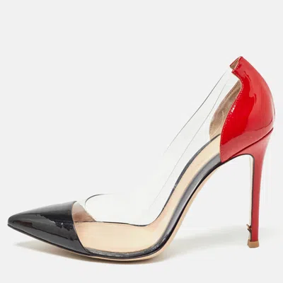 Pre-owned Gianvito Rossi Red/black Patent Leather And Pvc Plexi Pumps Size 37.5