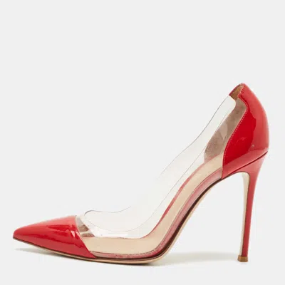 Pre-owned Gianvito Rossi Red/transparent Patent Leather And Pvc Plexi Pumps Size 39