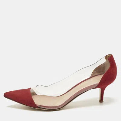 Pre-owned Gianvito Rossi Red/transparent Suede And Pvc Plexi Pumps Size 39.5