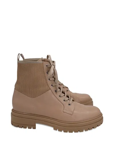 Pre-owned Gianvito Rossi Rib-knit Leather Combat Boots In Neutral
