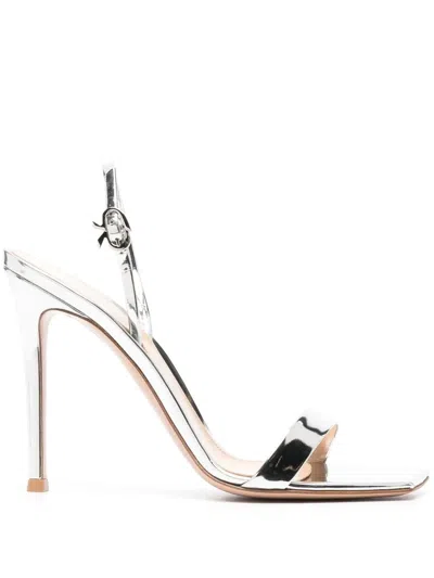 Gianvito Rossi Ribbon 105 Patent Leather Sandals In Silver
