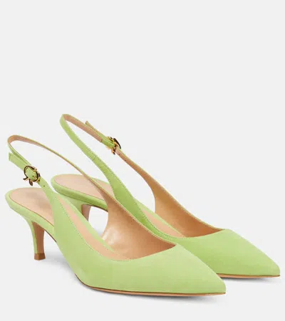 Gianvito Rossi Ribbon 55 Suede Slingback Pumps In Wasabi