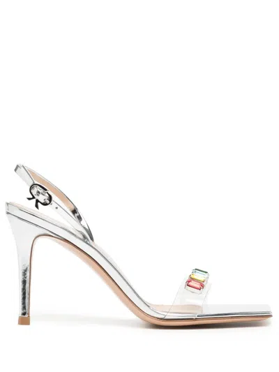 Gianvito Rossi 115mm Crystal-adorned Metallic Sandals In Grey