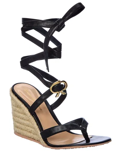 Gianvito Rossi Ribbon Beachclub 85 Leather Wedge Sandal In Animal Print