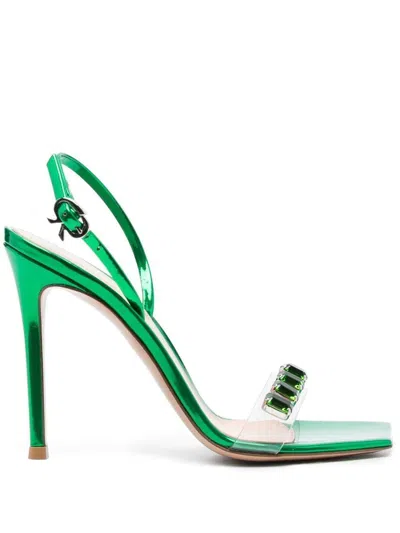 Gianvito Rossi 115mm Crystal-embellished Metallic Sandals In Green