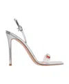 Gianvito Rossi Crystal Embellished Transparent Strap Sandals In White