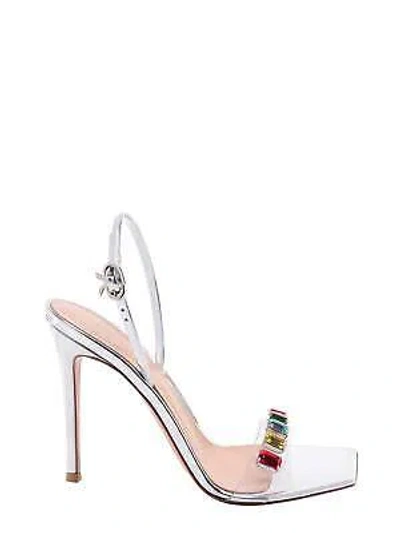 Pre-owned Gianvito Rossi Ribbon Candy Sandals In Silver