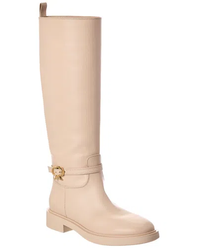 Gianvito Rossi Ribbon Cavalier 20 Leather Knee-high Boot In White
