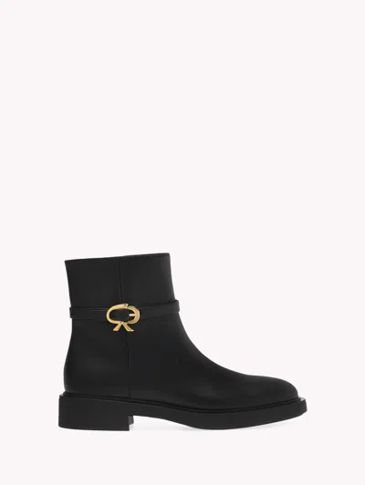 Gianvito Rossi Ribbon Dumont Leather Ankle Boots In Black Leather