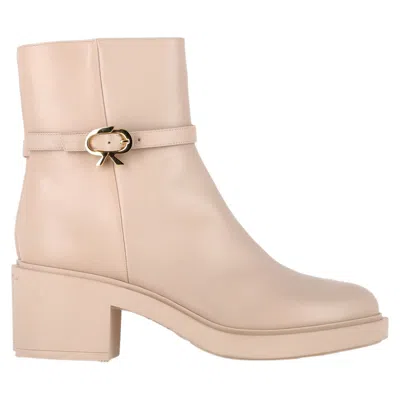 Gianvito Rossi Ribbon Dumont Ankle Boots In Nude Calf Leather In Pink