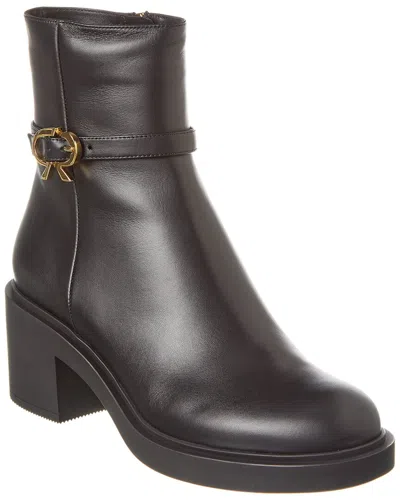 Gianvito Rossi Ribbon Dumont Leather Ankle Boot In Black