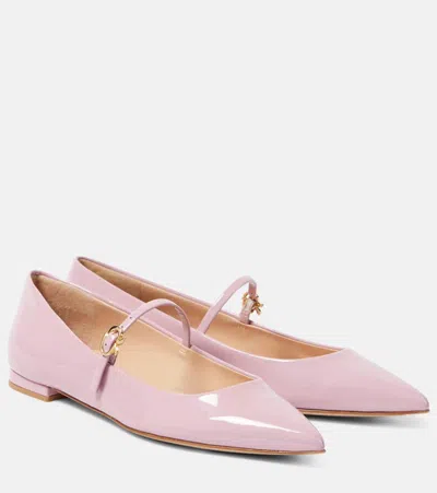 Gianvito Rossi Ribbon Jane 05 Patent Leather Mary Jane Flats In Sugar